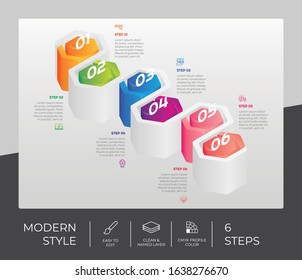 6 Step or Process Infographic With 3D Layout and Chart Design