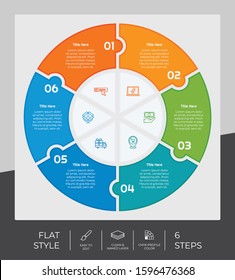 6 Step or Process Infographic With Circle Layout and Chart Design