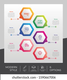 6 Step or Process Infographic With Hexagon Layout and Chart Design