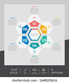 Diseño de vectores infográficos de opción de hexágono con 6 opciones y estilo de color para la presentación.La infografía de opción plana se puede utilizar para negocios y marketing