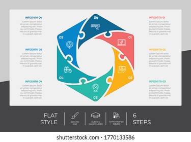 6 Step or Process Infographic With Hexagon Layout and Chart Design