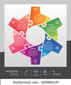 6 Step or Process Infographic With Puzzle Layout and Chart Design