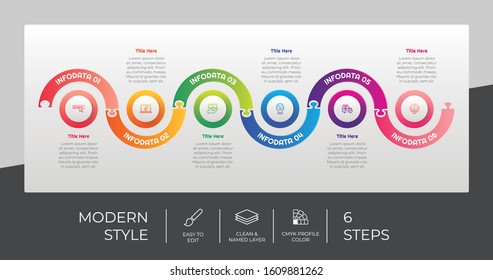 6 Step or Process Infographic With Puzzle Circle Layout and Chart Design