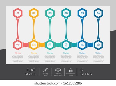 6 Step or Process Infographic With Puzzle Square
 Layout and Chart Design