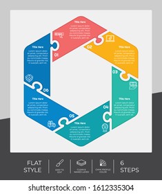 6 Step or Process Infographic With Puzzle Square Layout and Chart Design