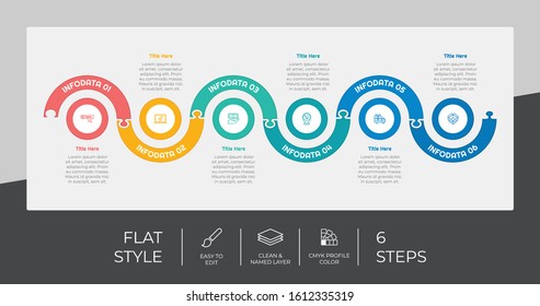 6 Step or Process Infographic With Puzzle Circle Layout and Chart Design