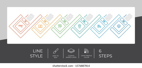 6 Step or Process Infographic With Square Layout and Chart Design