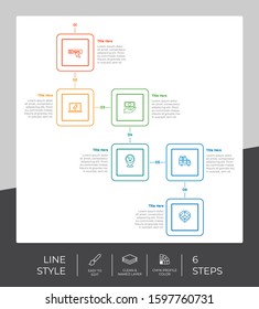 6 Step or Process Infographic With Square Layout and Chart Design