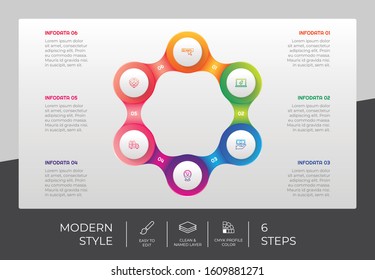 6 Step or Process Infographic With Star Circle Layout and Chart Design