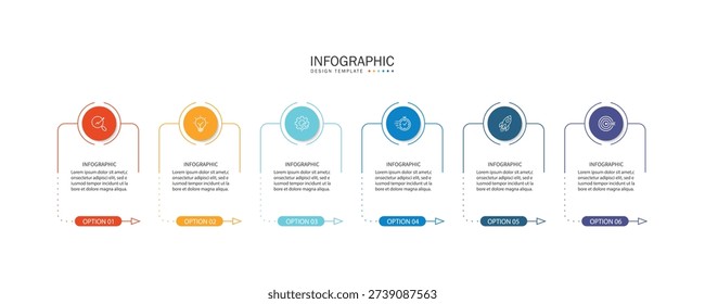 6 step or process infographic template. Business or marketing infographic with icons and space for data.