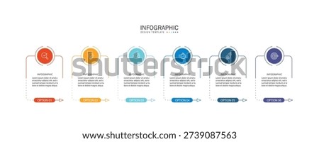6 step or process infographic template. Business or marketing infographic with icons and space for data.