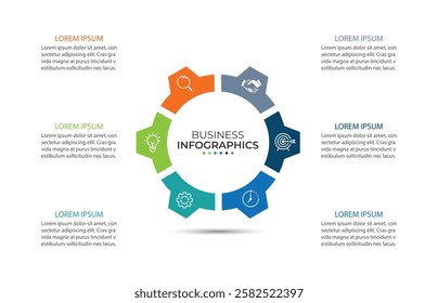 6 step process infographic vector element with icon suitable for web presentation and business information