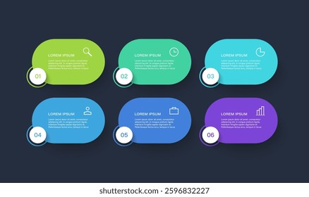 6 step process layout for business infographic template. Vector design template