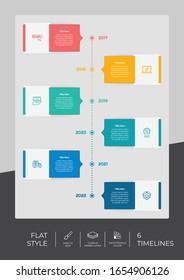 6 Step or Process Year Timeline Infographic With Square Layout and Chart Design