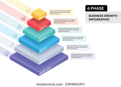 6 Step Pyramid Infographic. Business Process Concept. 3D Design Vector illustration.