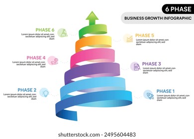 6 Step Pyramid Shape Ribbon  Infographic. 3D Vector Illustration For Business Financial Report.