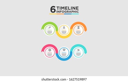 6 step timeline infographic element. Business concept with six options and number, steps or processes. data visualization. Vector illustration.