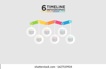 6 step timeline infographic element. Business concept with six options and number, steps or processes. data visualization. Vector illustration.