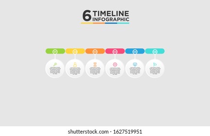 6 step timeline infographic element. Business concept with six options and number, steps or processes. data visualization. Vector illustration.