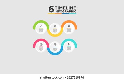 6 step timeline infographic element. Business concept with six options and number, steps or processes. data visualization. Vector illustration.