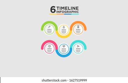 6 step timeline infographic element. Business concept with six options and number, steps or processes. data visualization. Vector illustration.