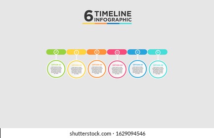 6 step timeline infographic element. Business concept with six options and number, steps or processes. data visualization. Vector illustration.