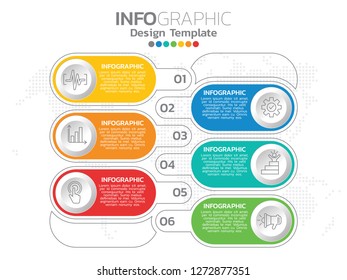 6 step of timeline infographics design template with options, process diagram, vector eps10 illustration
