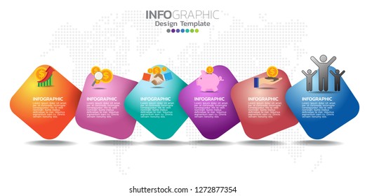 6 step of timeline infographics design template with options, process diagram, vector eps10 illustration