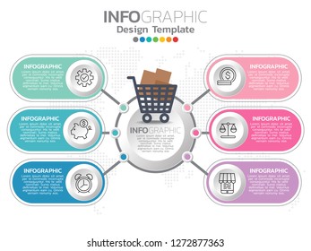 6 step of timeline infographics design template with options, process diagram, vector eps10 illustration