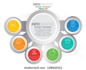6 step of timeline infographics design template with options, process diagram, vector eps10 illustration