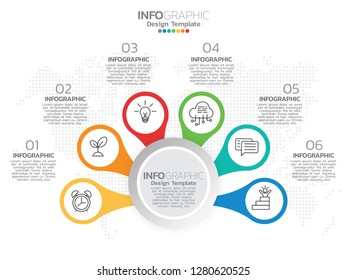 6 step of timeline infographics design template with options, process diagram, vector eps10 illustration