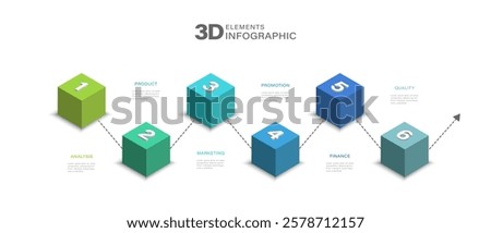 6 Steps 3D cubes Infographic. Modern infographic template with design options and vector elements for business presentations