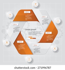 6 Steps abstract template/graphic or website layout. hexagon shape. Vector.