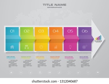 	
6 steps arrow timeline infographic element. 6 steps infographic, vector banner can be used for workflow layout, diagram,presentation, education or any number option. EPS10.