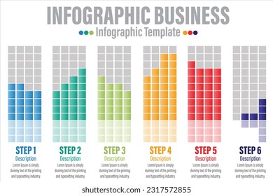 6 Steps Bar Business Infographic. Bar chart infographic template. Abstract digital business Infographic. Can be used for workflow process, business pyramid, banner, diagram, number options, work plan