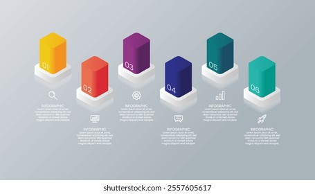 6 Steps Bar Chart Infographic Template with Icons