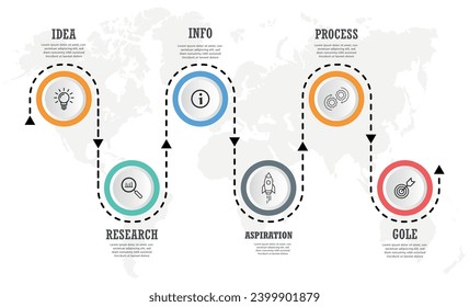6 Steps business data visualization timeline process infographic template design with icons Free Vector