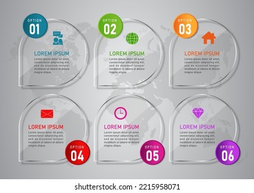 6 steps business infographic 3 d, Glass design, can be used for workflow layout, diagram, annual report, web design.Creative banner, label vector, Banner design.