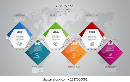 6 steps business infographic 3 d, 
timeline style, Glass design, can be used for workflow layout, diagram, annual report, web design.Creative banner, label vector, Business Plan.