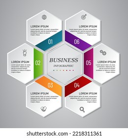 6 steps business infographic 3 d, 
hexagon style, Glass design, can be used for workflow layout, diagram, annual report, web design.Creative banner, label vector, Banner design.