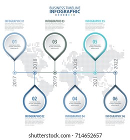 6 steps Business Infographics, strategy, timeline, design template blue grey color tone illustration. Vector eps10.