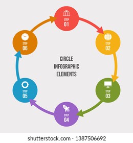 6 steps Circle chart, Circle infographic or Circular diagram