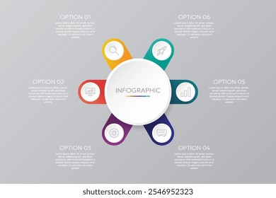 6 Steps Circle Chart Infographic Template with Icons for Business Data Presentation