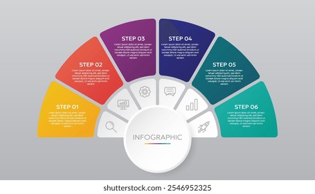 6 Steps Circle Chart Infographic Template with Icons for Business Data Presentation