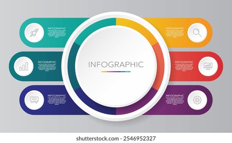 6 Steps Circle Chart Infographic Template with Icons for Business Data Presentation