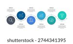 6 Steps circle and curve horizontal infographic design for your business data. Presentation, Timeline, Workflow, Marketing and Strategy. Vector illustration.