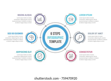 6 Steps - Circle Infographic Template, Workflow Or Process Diagram, Vector Eps10 Illustration