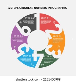 6 STEPS CIRCULAR NUMERIC INFOGRAPHIC