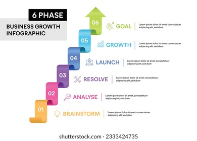 6 steps colorful arrows infographic Vector illustration. Business Growth Concept.