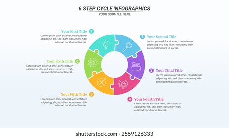 6 Steps Cycle Infographics on a 16:9 Layout for Business Presentation, Poster, Banner and Booklet.